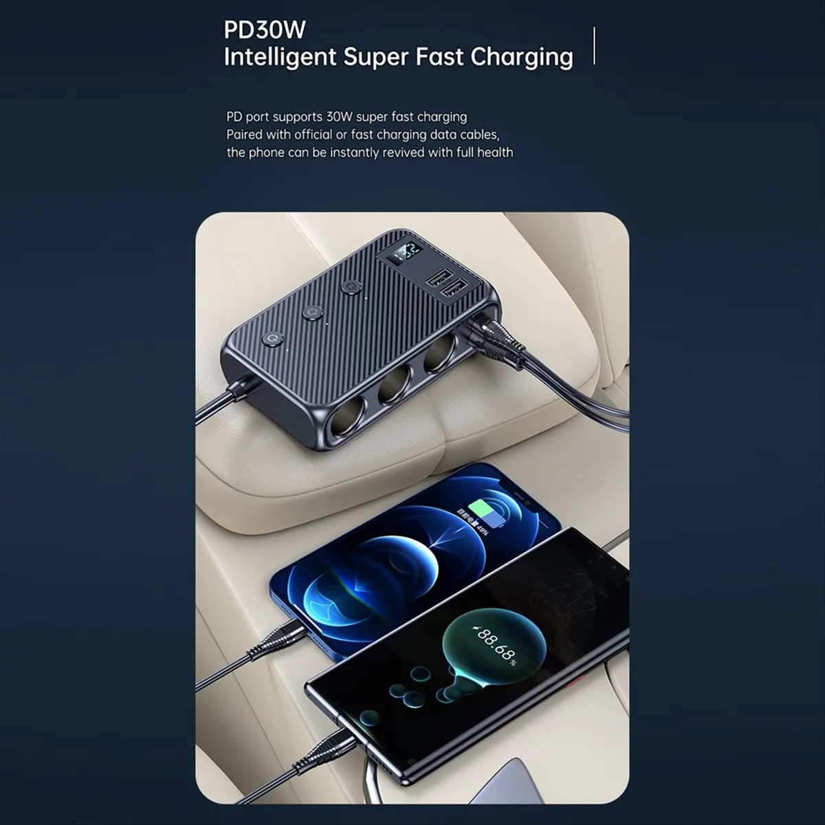 A566Z 128W Car Charger Splitter Multi Ports PD30W Lighter Adapter Car Lighter Socket Splitter with Switch Reliable Quality