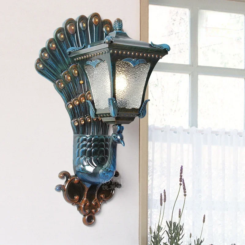 New Mediterranean style peacock wall light Outdoor waterproof personality wall lamp Villa door bracket light