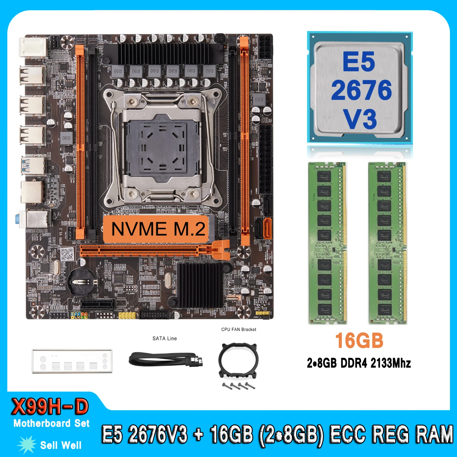 

X99 Motherboard Set E5 2676 V3 Kit With DDR4 16GB (2*8GB) RAM Memory And LGA 2011-3 Xeon E5 2676V3 CPU Motherboard Combo