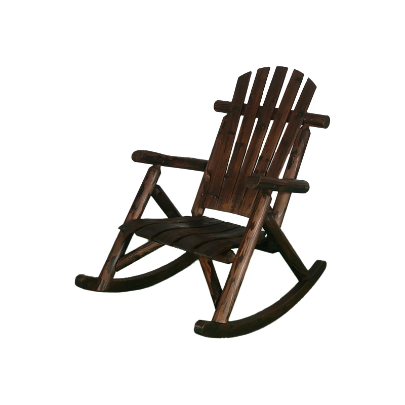 Carbonized Log Style Garden Outdoor Furniture Wood Patio Rocking Chairs for Adults
