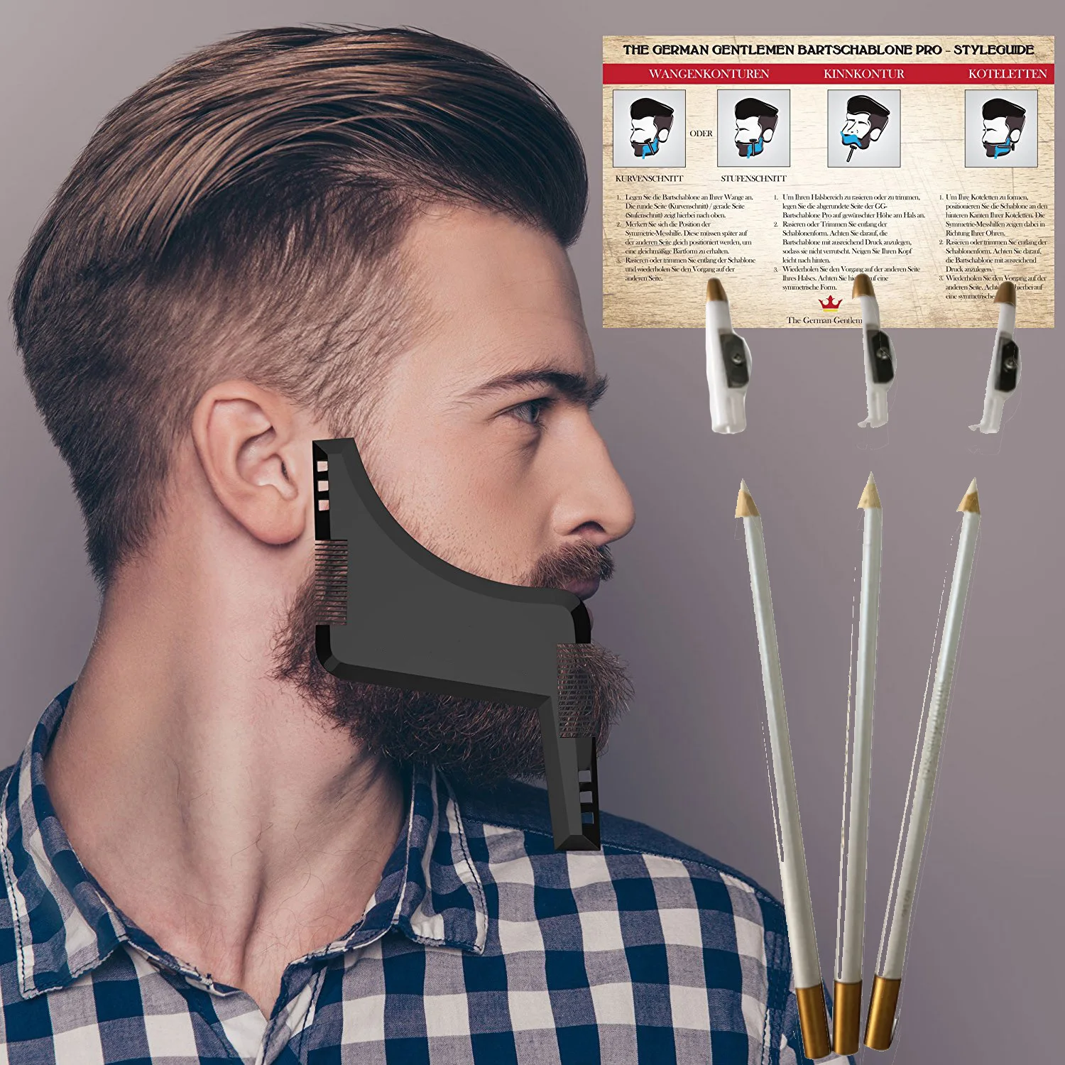 White Beard Pencil Kit Shaping Template Comb Barber Tool Men's Beard Dye Styling Symmetry Trimming Shaper Stencil Ruler