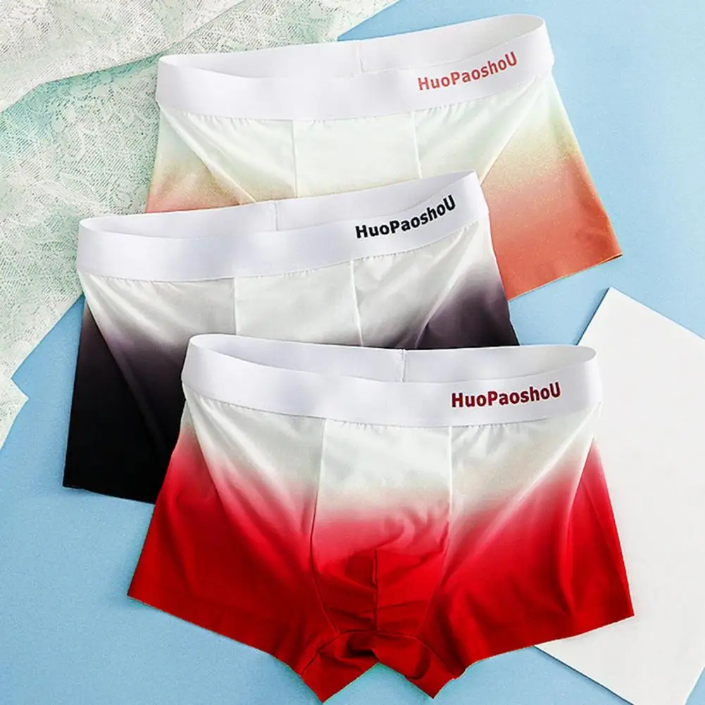 

Men Boxer Briefs Letter Print Gradient Print Ice Silk Shorts Underwear With U-Convex Design Slim Fit High Elasticity Panties