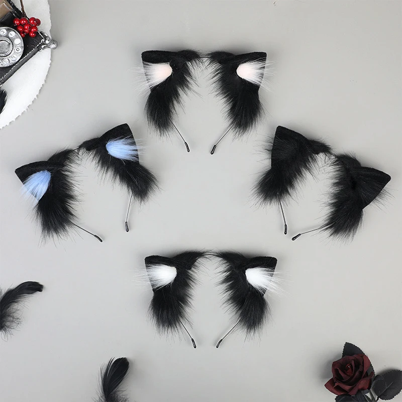 Fascia per orecchie di gatto in peluche di cartone animato per donne Ragazze Fascia per capelli cosplay Divertente carino Lolita Cerchietto per capelli Accessori per capelli creativi Regali