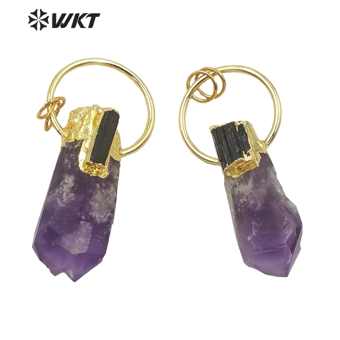 WT-P1624 Gorgeous Purple Stone Pendant A-methyst With Black Tourmaline Charm Pendant Fashion Jewelry Pendant With Big Ring view 4