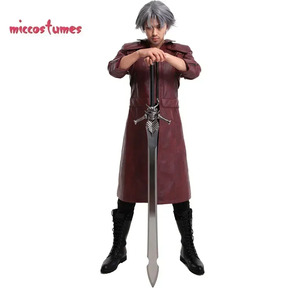 In Stock Miccostumes Men's Dante Cosplay Costume Leather Coat Jacket Mens Halloween Outfits