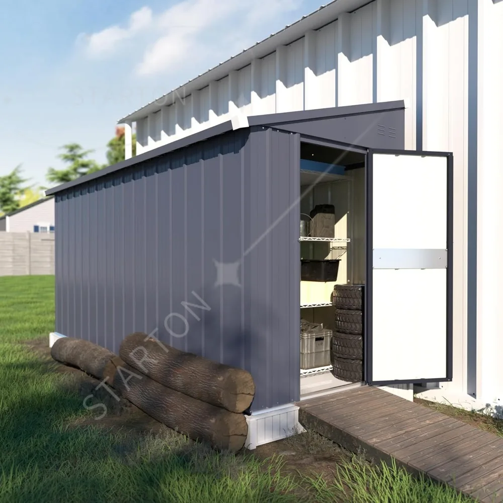 4×10 FT Outdoor Storage Shed: Lean-to Shed Kit with Thickened Galvanized Steel, Metal Tools Shed Featuring Lockable Door and Air