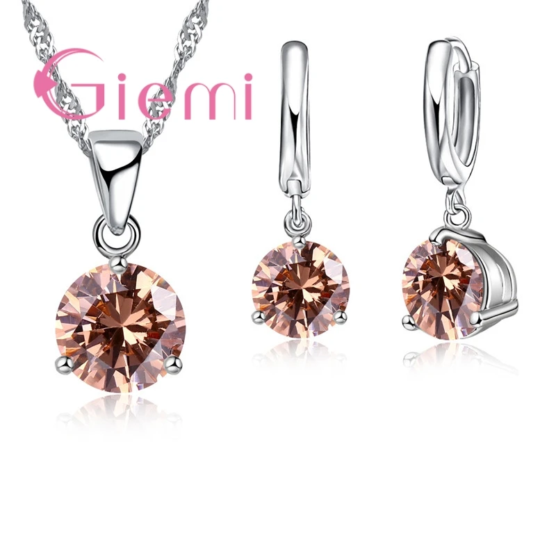 Top Quality Fashion Simple Style 925 Silver Jewelry Sets For Women With Shiny CZ Pendant Necklace & Hoop Earrings