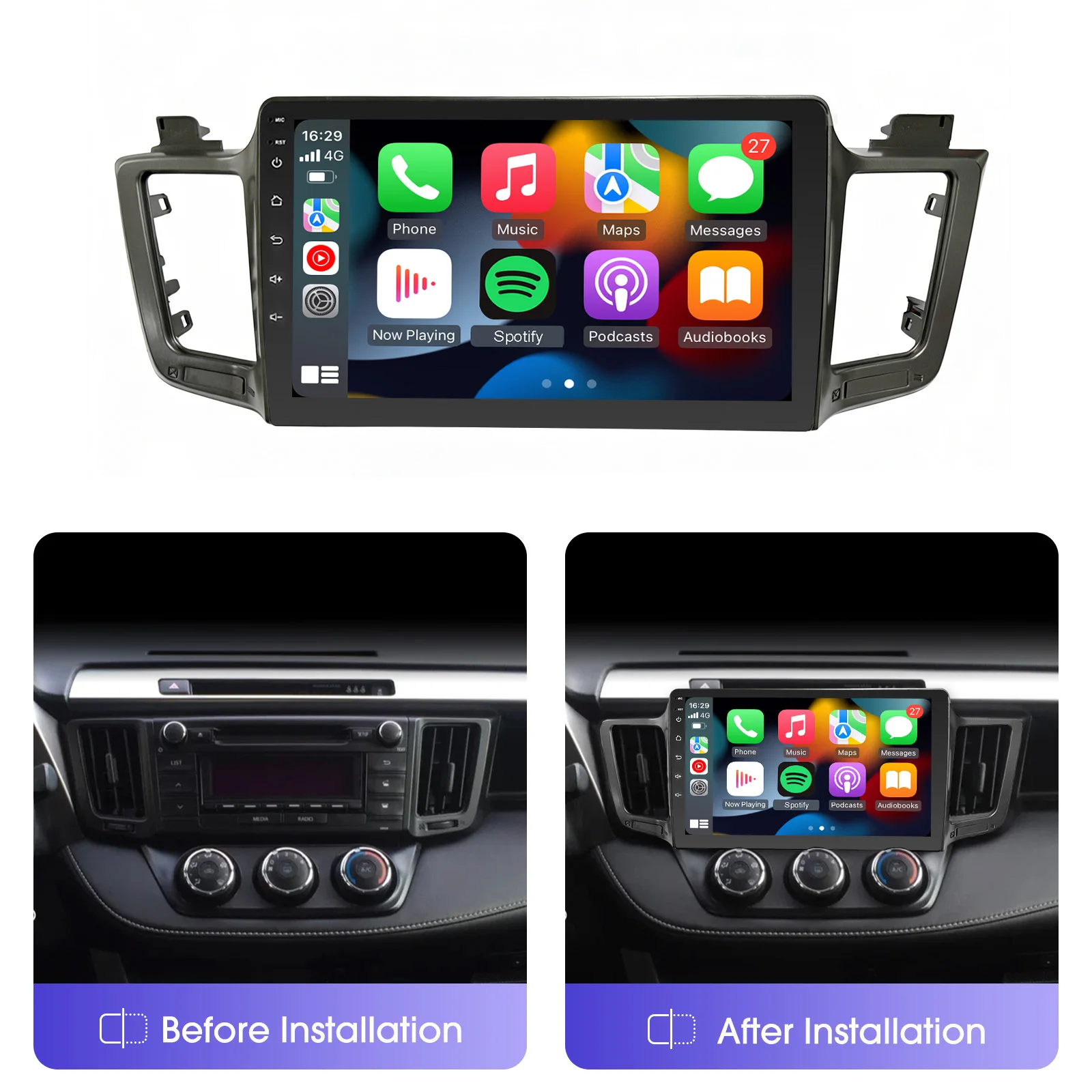 EzoneTronics 10'' Car Radio for 2013-2018 Toyota RAV4 Wireless Carplay&Android Auto,Support 2+32G, HD GPS, Bluetooth USB Player