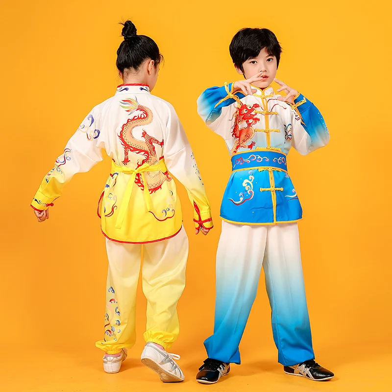 Traje tradicional chinesa para crianças, roupa de Kung Fu uniforme Kung Fu, performance de artes marciais, roupas para exercícios infantis, 2024