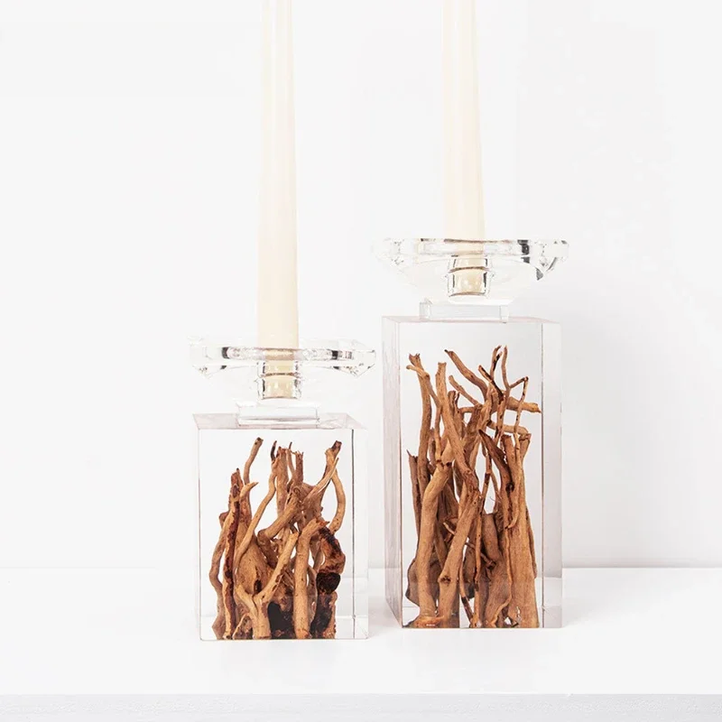 American retro pine cone dead branch dining table ornament candle holder ins geometric crystal tree root transparent Christmas c