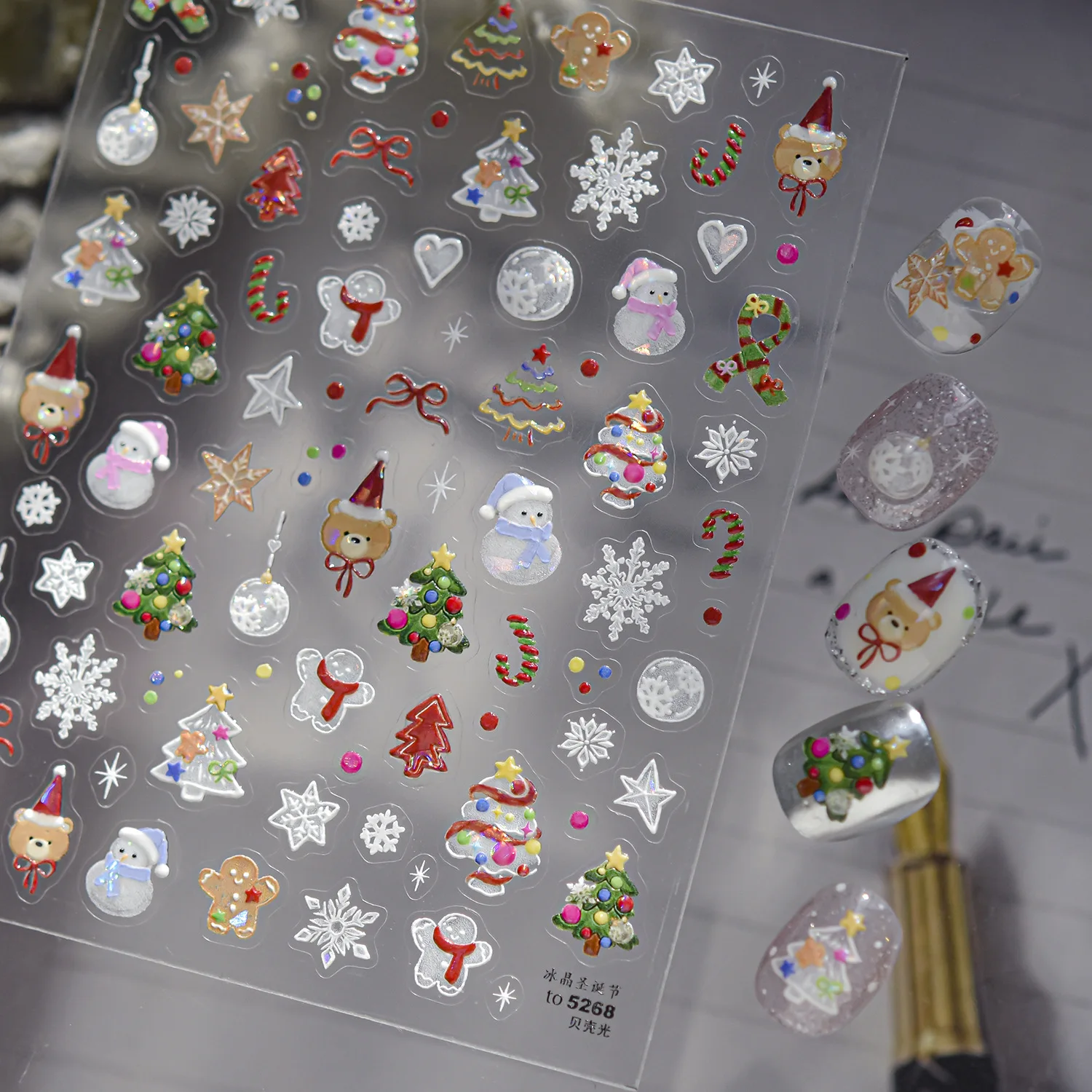 Snowman Snowflakes Stars Bear Scarf Christmas Tree Wreath Bowknot Winter Moon Santa Claus Crystal Ball Nail Art Stickers Decals