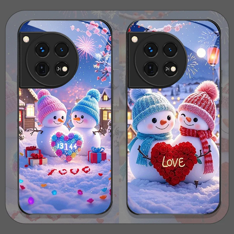 Рождественский зимний чехол со снеговиком для пары из закаленного стекла для OnePlus 13 R 12 11 10 ACE2 ACE3 Pro Nord 2T 4 CE2 ACE3 Lite Cover