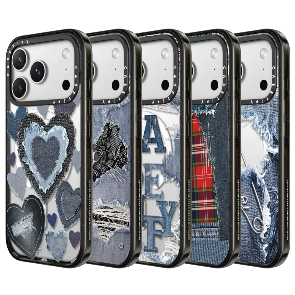 Funda CASETiFY Denim Manifesto Series con Parches de Mezclilla, Magnética y Resistente a Caídas para iPhone 13, 14, 15, 17, 16 Pro Max, Air Plus