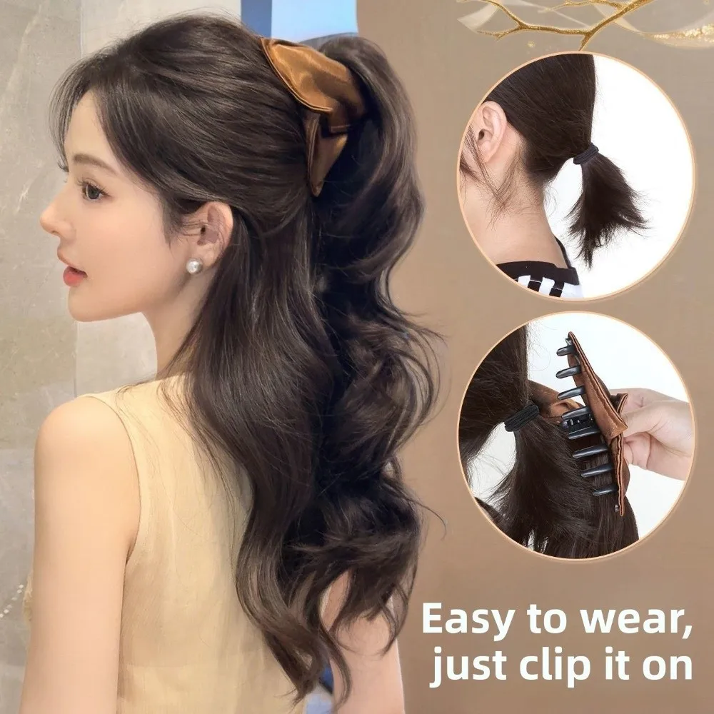 

New Synthetic Wig Ponytail Triangle Hair Claw Fluffy Long Curly Wig Claw Clip Satin Ribbon Clip in Ponytail Wig Hair Accessories