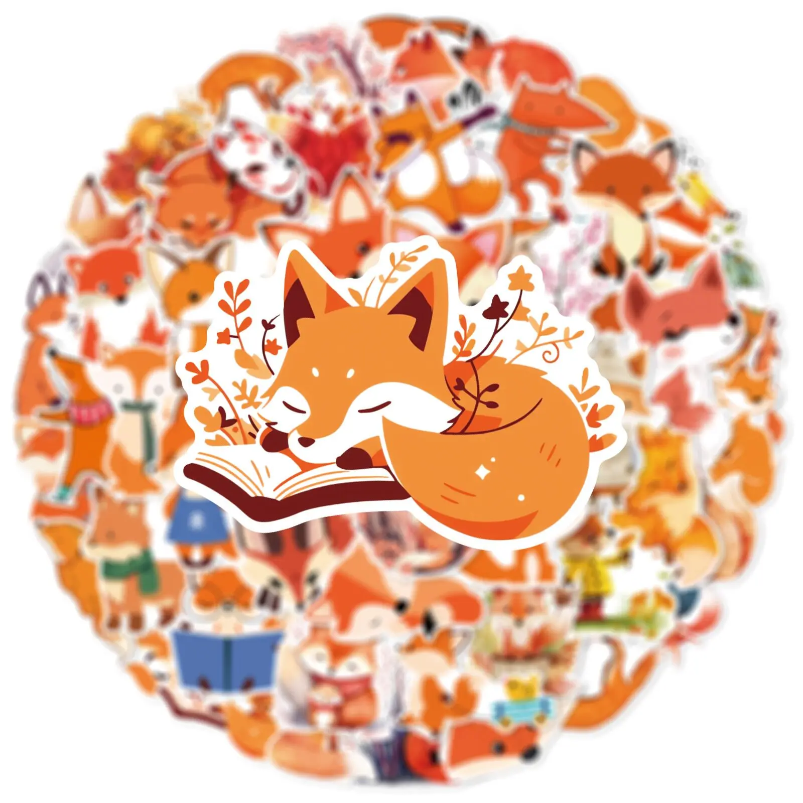 10/50PCS Lovely Fox Stickers Children Stationary Notebook Refrigerator Kawaii Animals Vinyl Decal DIY Sticker Kids Girl Toy Gift