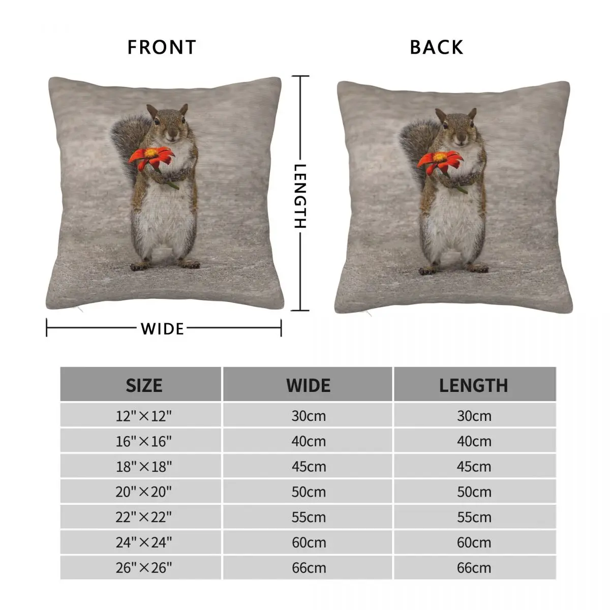 Squirrel With Flower Square Pillowcase Polyester Linen Velvet Printed Zip Decorative Pillow Case Room Cushion Cover