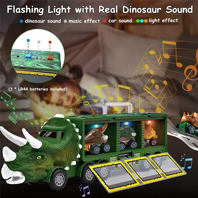 Ziehen Spielzeug Auto Transport Dinosaurier LKW zurück Dino Auto Fahrzeug Container Lagerung Modell Beleuchtung Musik Kinderspiel zeug Jungen Geburtstags geschenk