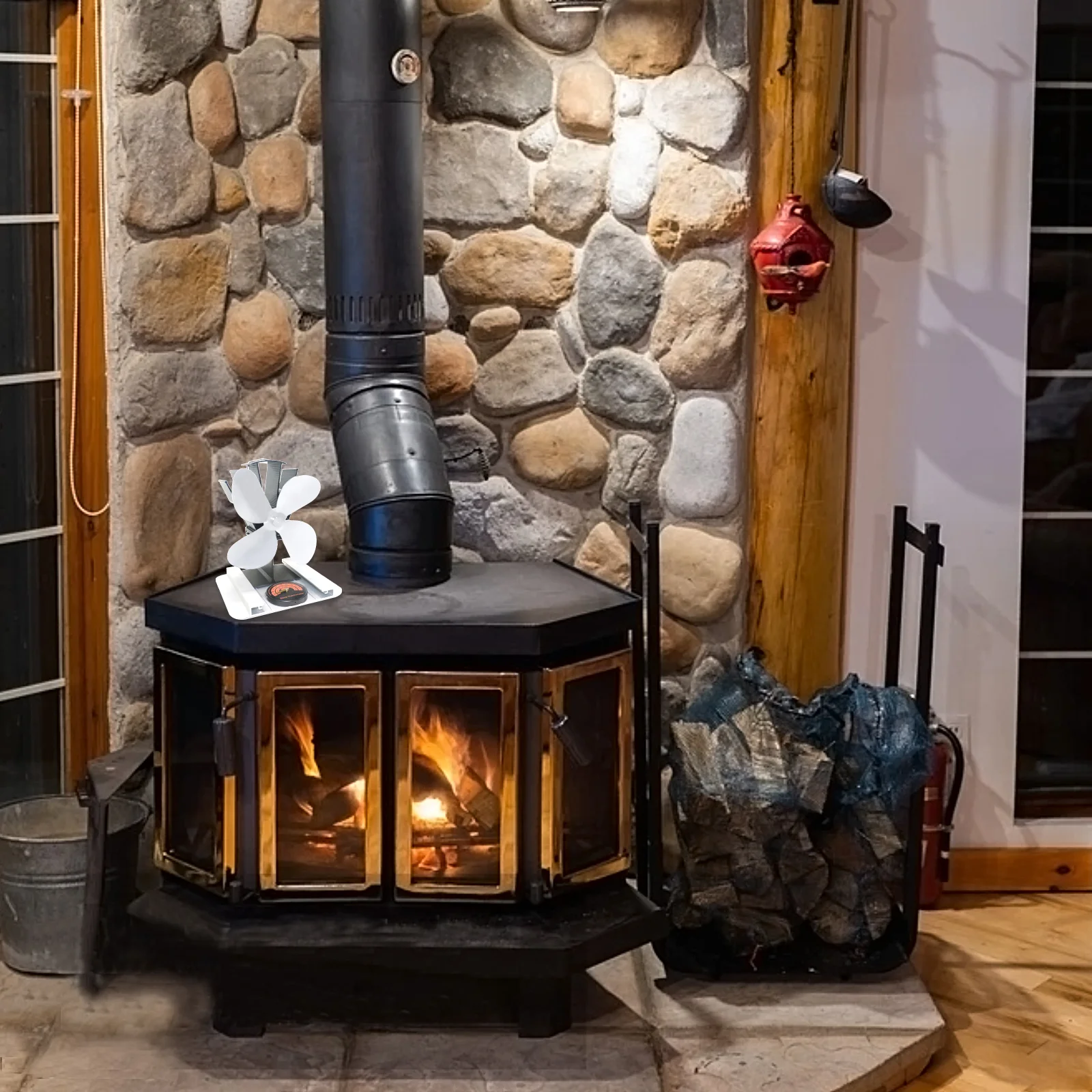 

4-Piece Stove Fan Blades Aluminum Alloy Replacement for Fireplace Wood Burning Fan Improved Air Circulation Efficiency