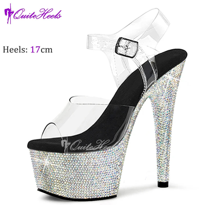 17 CM Diamond Pole Dance Shoes Stripper High Heels Women Sexy Show Shoes Sandals Party Club Platform High-heeled Shoes Wedding