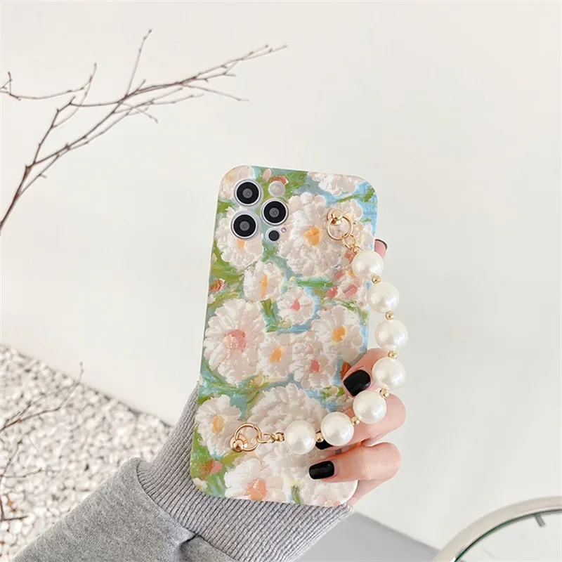 Flower Phone Case with Chain for Iphone14Promax  13/12/11 Phone Case Xr Female Models Iphone 11 Case