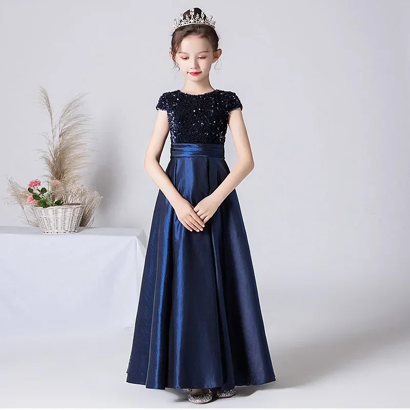 

Girls' dress 2024 new piano performance satin children's evening dress Princess dress chorus violin costume