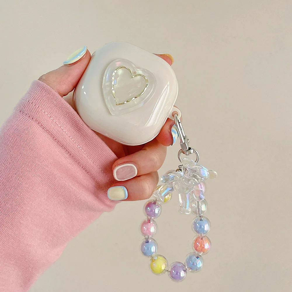 Ốp Lưng Dành Cho Samsung Galaxy Samsung Galaxy Nụ 2 / 2 Pro Hoa Trái Tim Ngọc Trai Ốp Lưng Có Móc Khóa Vòng Tay Mềm TPU Dành Cho samsung Nụ Sống Buds2