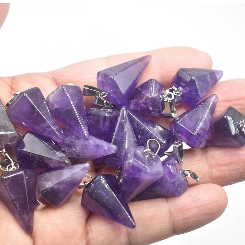 wholesale 30pcs Natural stone Quartz Crystal lapis lazuli amethysts beads pendant Pendulum for diy Jewelry making Necklaces