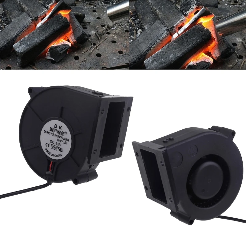 

DC12V 5.5x2.1mm BBQ Fan Air Blower Fan Square Air Duct 9733 97x97x33mm 5300R/min Turbofan Cooking Tool