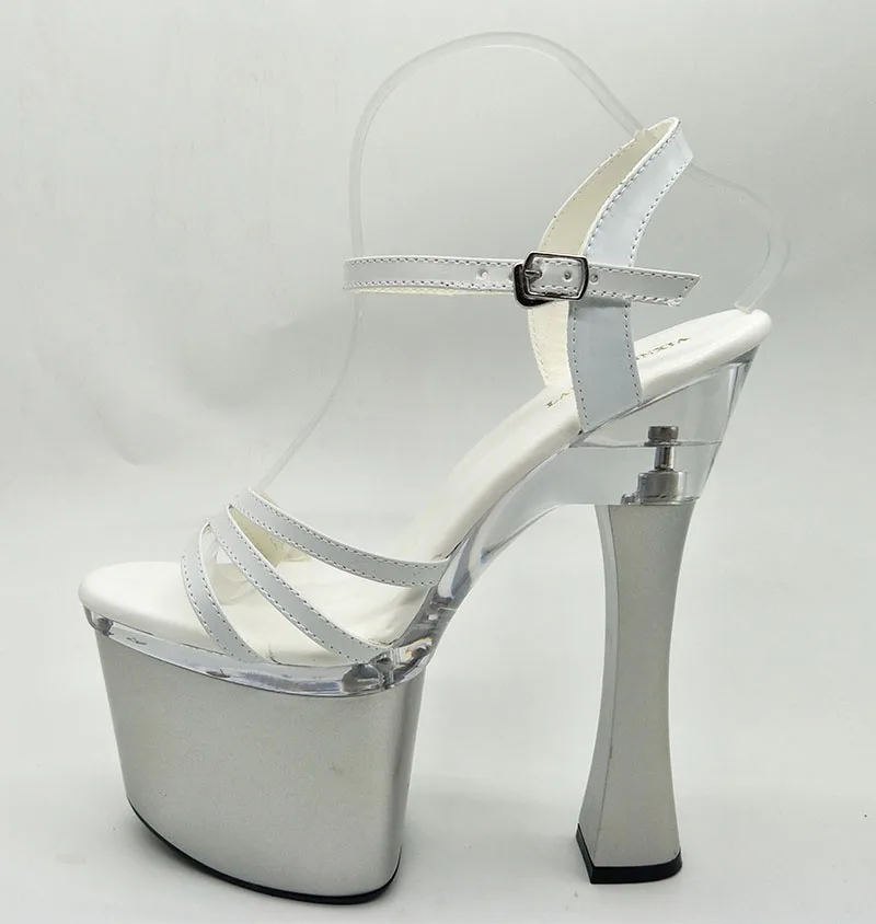 

LAIJIANJINXIA New PU Sexy Exotic Pole Dancing Shoes Summer Women Sandals 18CM High Heels Buckle Strap Size 34-46 F015