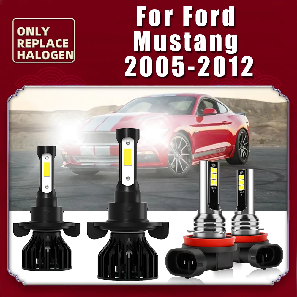 

LED 360° Hi/Lo Beam Headlight Bulb 9007 + Auto Fog 12V Car Lamp H11 Kit For Ford Mustang 2005 2006 2007 2008 2009 2010 2011 2012