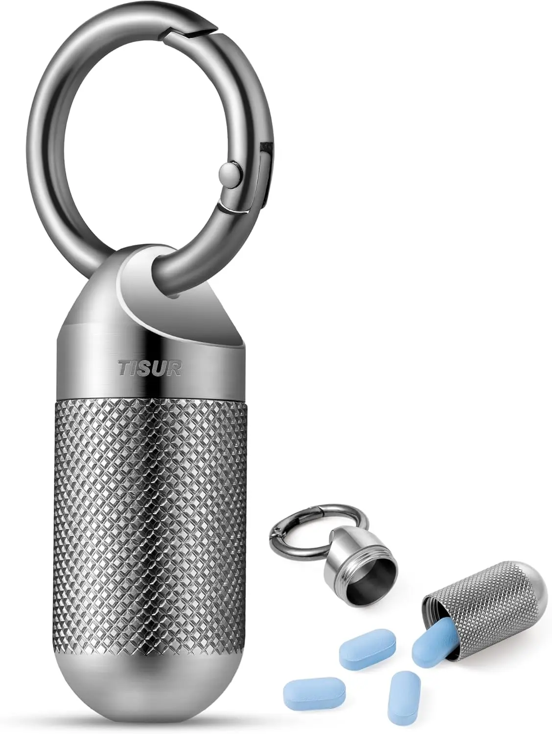 

Titanium Keychain Pill Holder Small Metal Pill Case, Pill Organizer Portable Waterproof Pill Container, Travel Pill Bottle Box