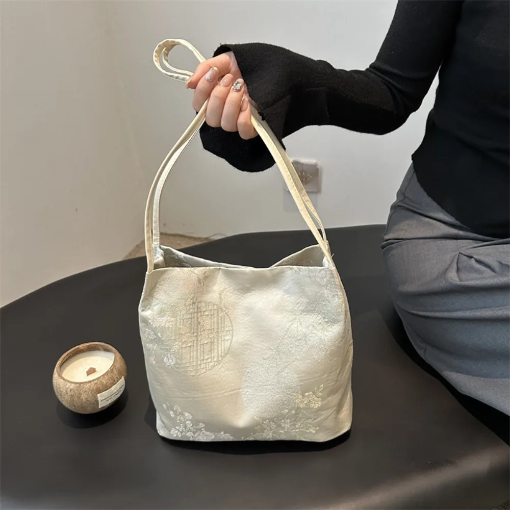 

Большая вместительная сумка через плечо с вышивкой, элегантная милая сумка-ведро Hanfu с цветочным принтом, изысканная новая сумка в китайском стиле для женщин/девочек