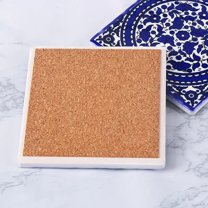 1PCS Square Ceramic Cork Coaster Heat Insulation and Anti-slip Cup Mats Reusable Table Protector Pads Kitchen Items Accessories