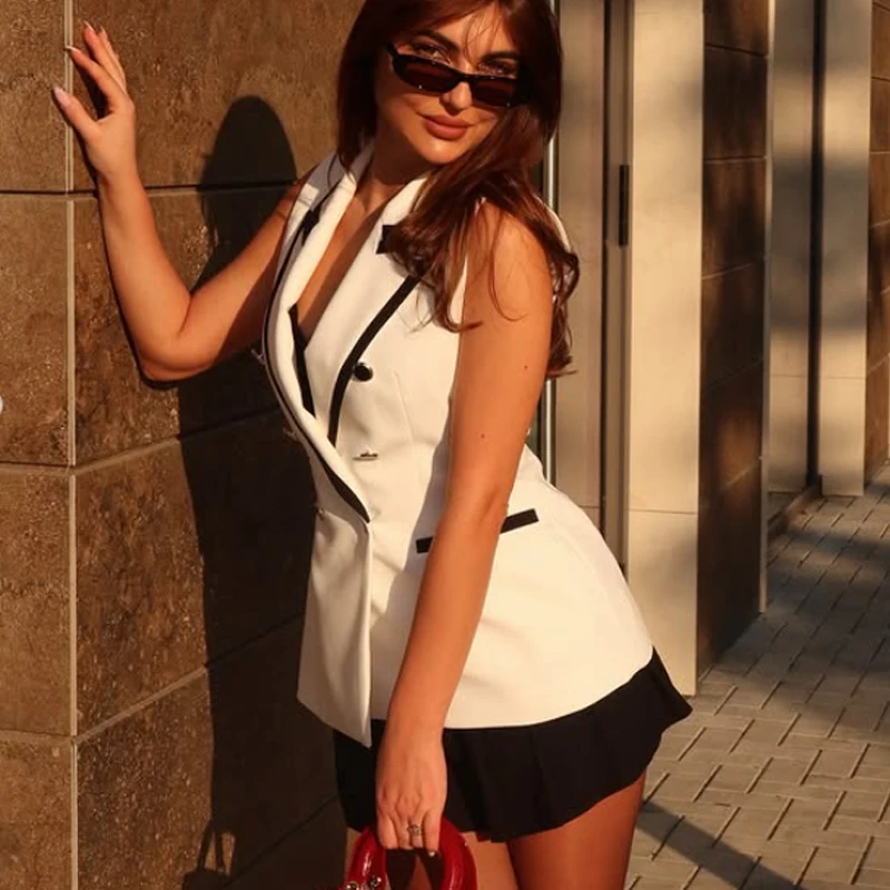 Hxao conjuntos curtos para mulheres 2 peças terno de verão escritório sem mangas colete casual conjuntos femininos shorts brancos conjuntos de duas peças mulher