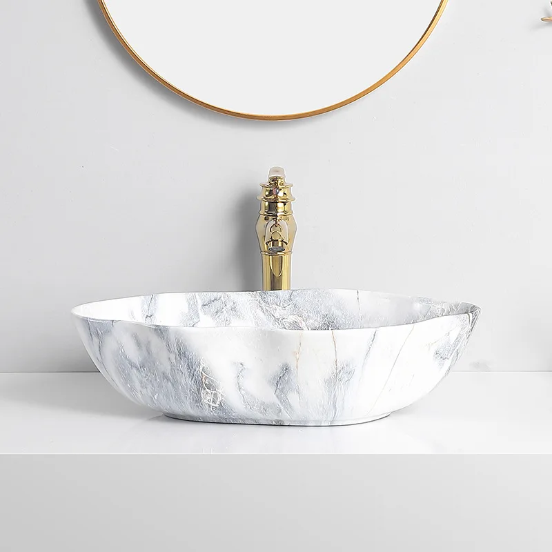 Marble pattern small wash basin household basin light luxury hotel wash basin