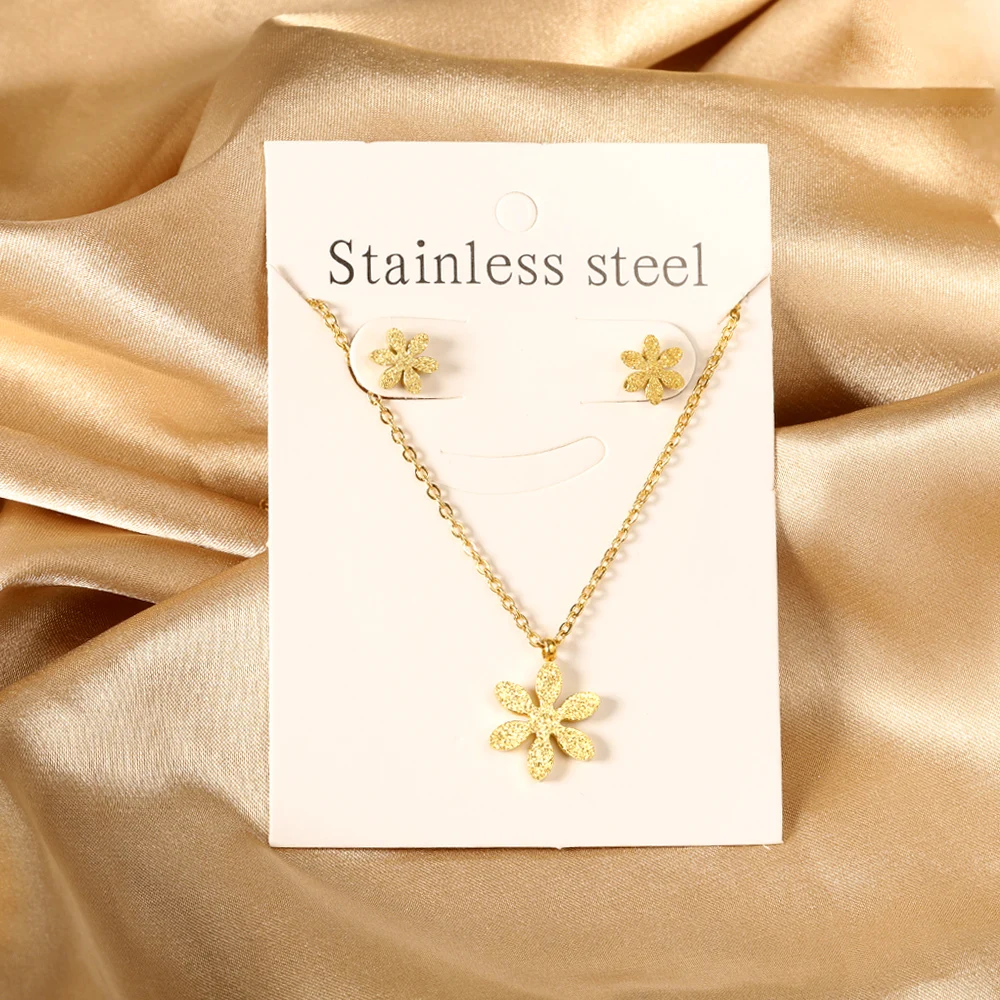 Trendy Necklace Earrings Set Stainless Steel Crystal Jewelry for Women New Animal Small Daisy Girl Holiday Date Gift