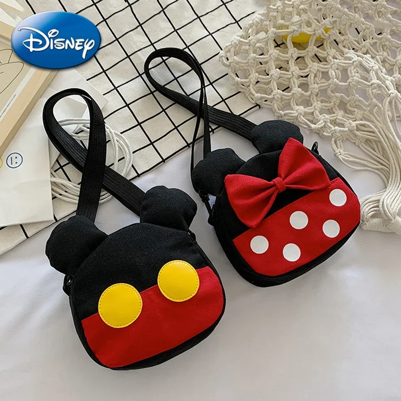 

Disney Mickey Mouse Canvas Shoulder Bag Minnie Mouse Cute Anime Figure Messenger Bag Children Storage Backpack Birthday Gifts