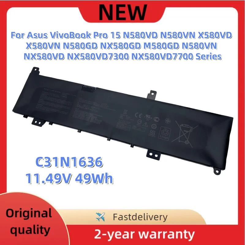C31N1636 Laptop Battery For Asus VivoBook Pro 15 N580VD X580VD NX580GD M580GD N580VN UX502VD Series 0B200-02580000 02580100 200
