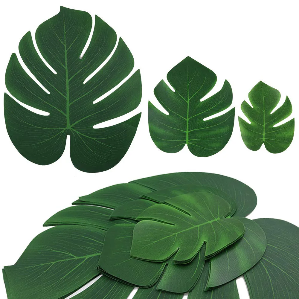 12pcs Artificial Tropical Palm Leaves for Jungle Safari Beach Hawaiian Luau Theme Wedding Birthday Party Table Plant Decor