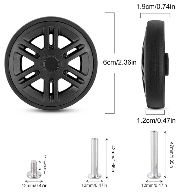 Set of 8 Travel Luggage Suitcase Replacement 60mm Plastic Caster Repair Kits Shelf Replacement