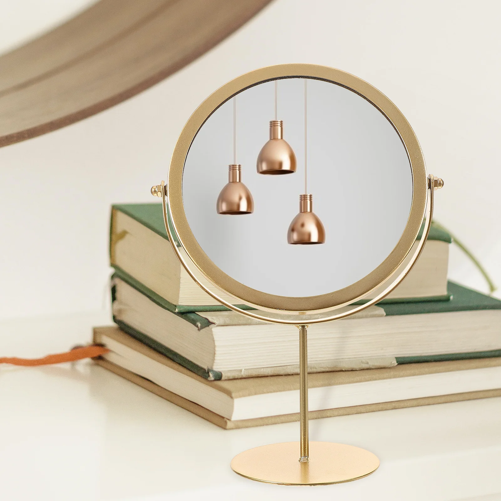 

Round Shaped Makeup Mirror Desktop Elegant Woman Mirror Ornament Compact Size for Dresser Bedroom Living Room Decoration