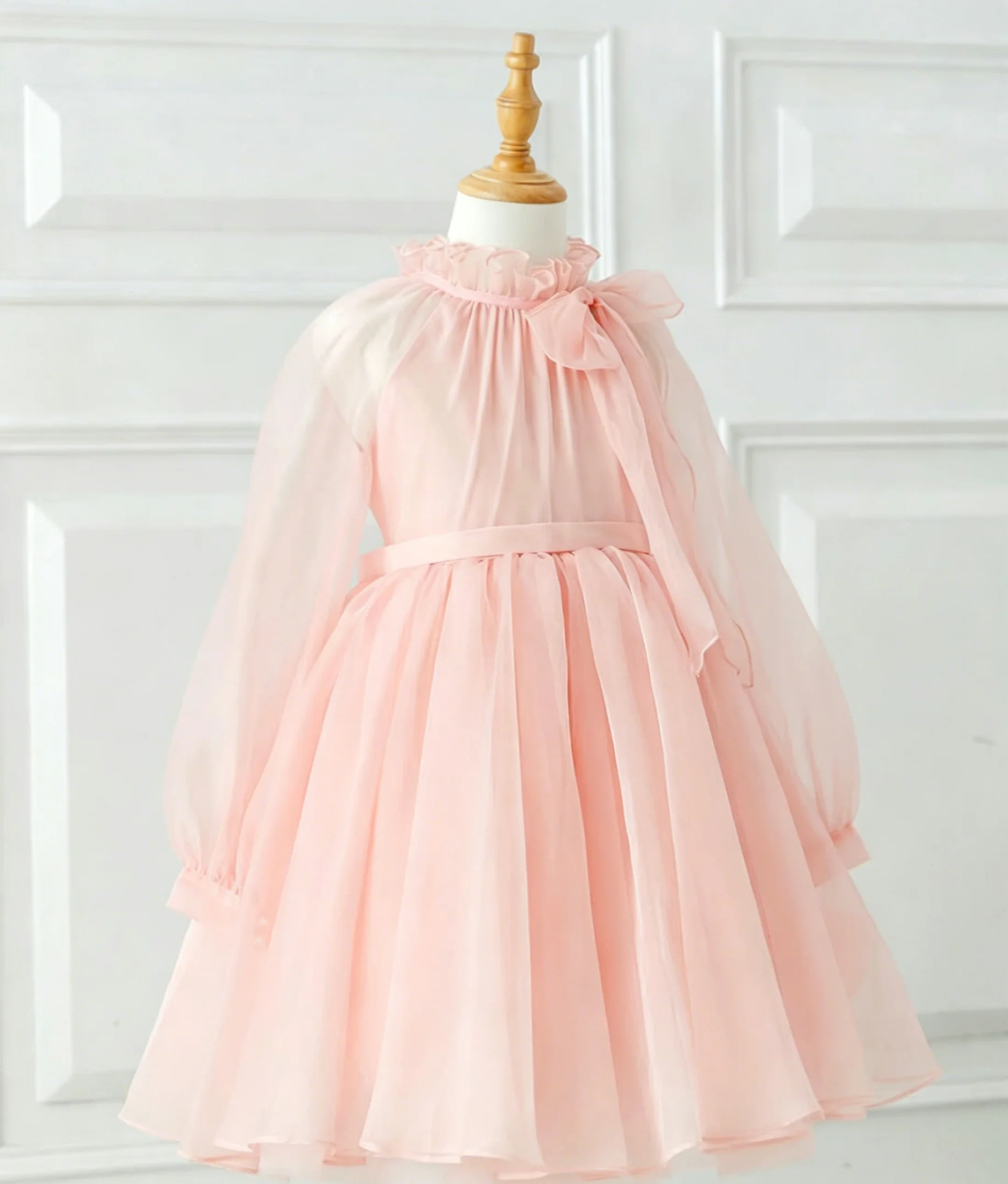 Simply Custom Blumenmädchenkleid für Hochzeit, hoher Kragen, volle Ärmel, knielang, für Kindergeburtstag, Erstkommunion