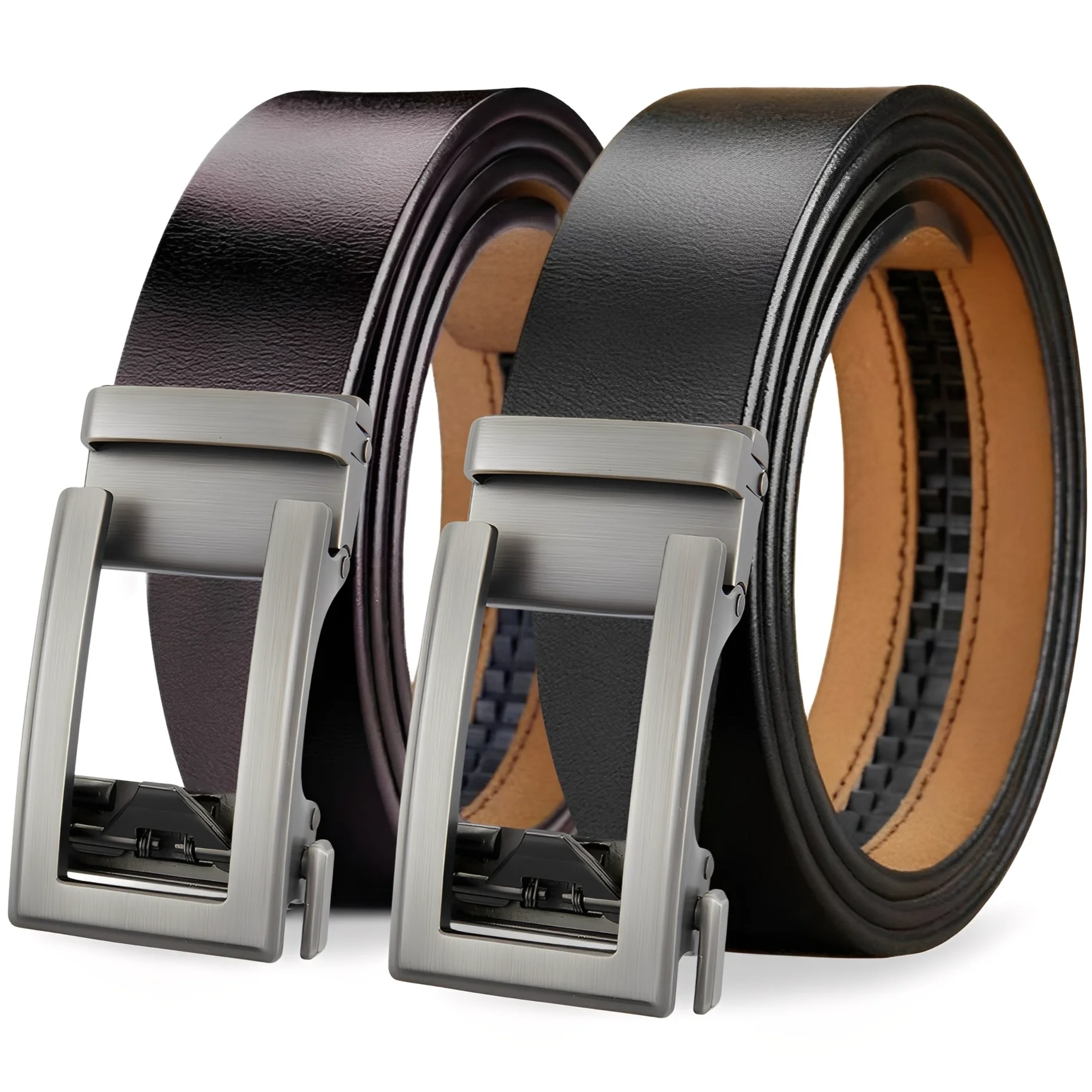 Genuine Leather Automatic  Middle-aged Casual Pants Belt Men's Cowhide Waistband Business Casual Smooth Waist Straps Black Brown