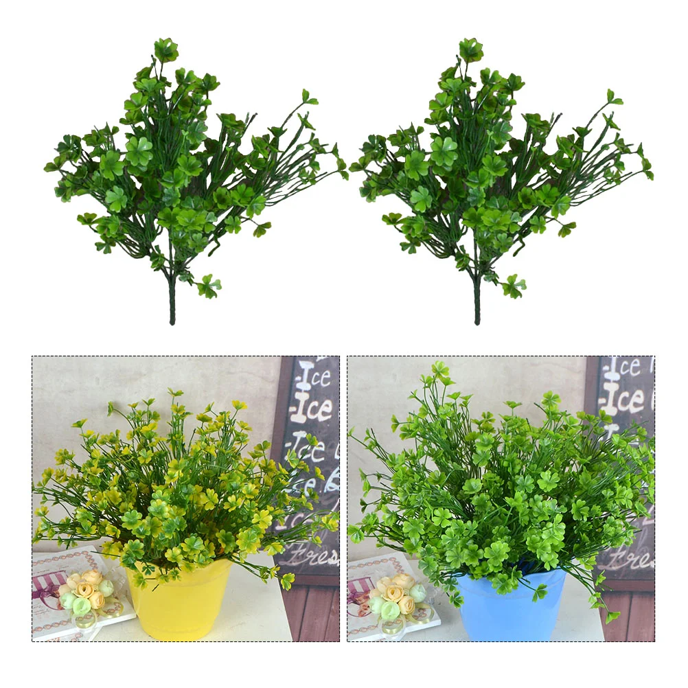 

2 Pcs Faux Plant Decorative Flower Fake Four Leaf Decorate Party Decoration Green Simulated Decorations