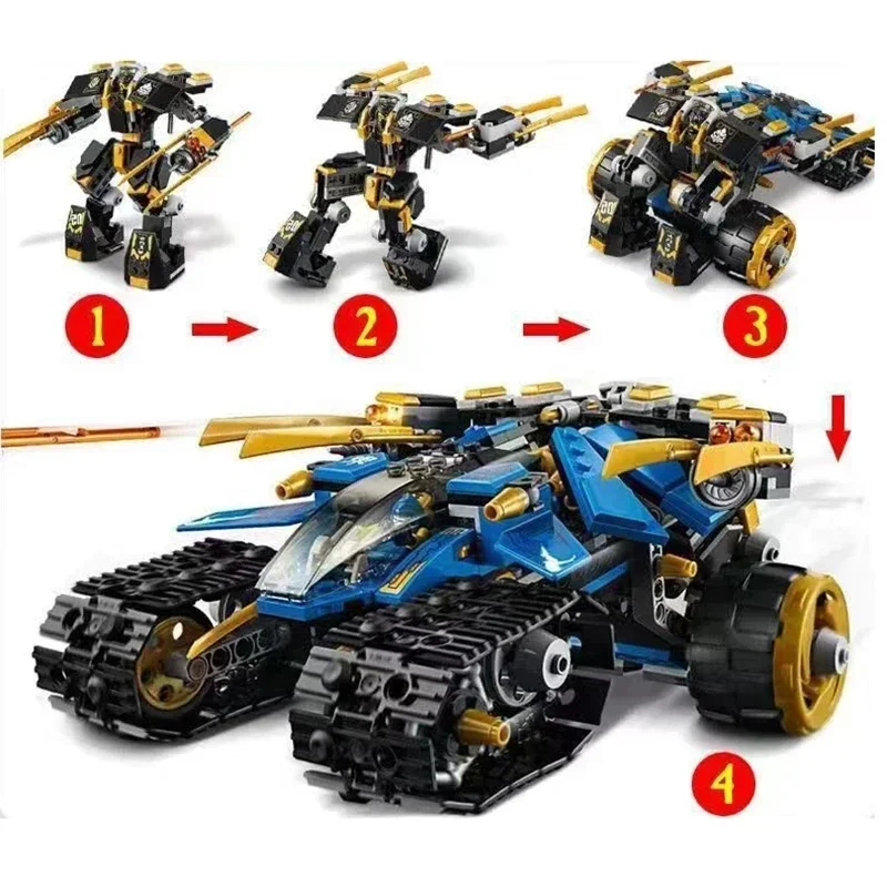 576PCS Technical Ninja Thunder Raider Mechanical Warrior Robot Mecha Building Blocks War Weapon Model Toys For Kids Adult Gift