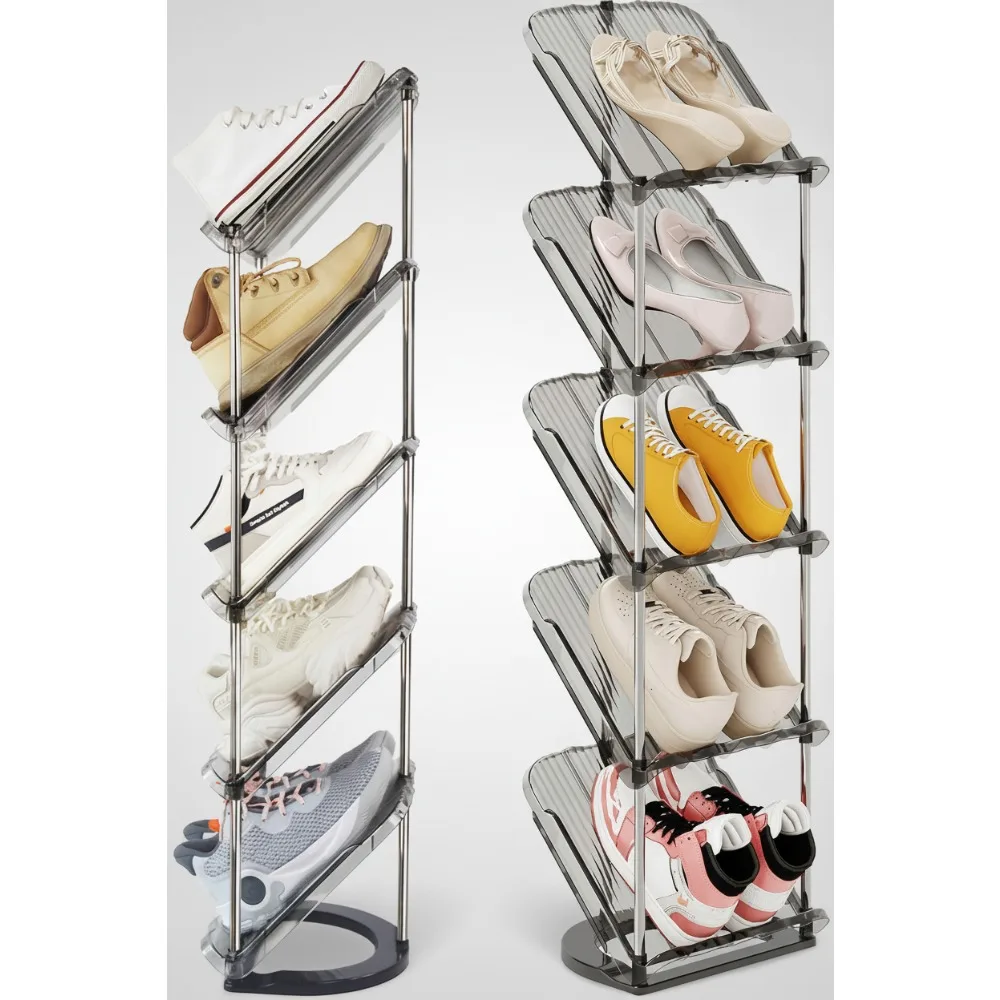 

5-уровневая наклонная полка для обуви для небольших помещений — тонкий вертикальный органайзер для хранения вещей для прихожей, прихожей и углов