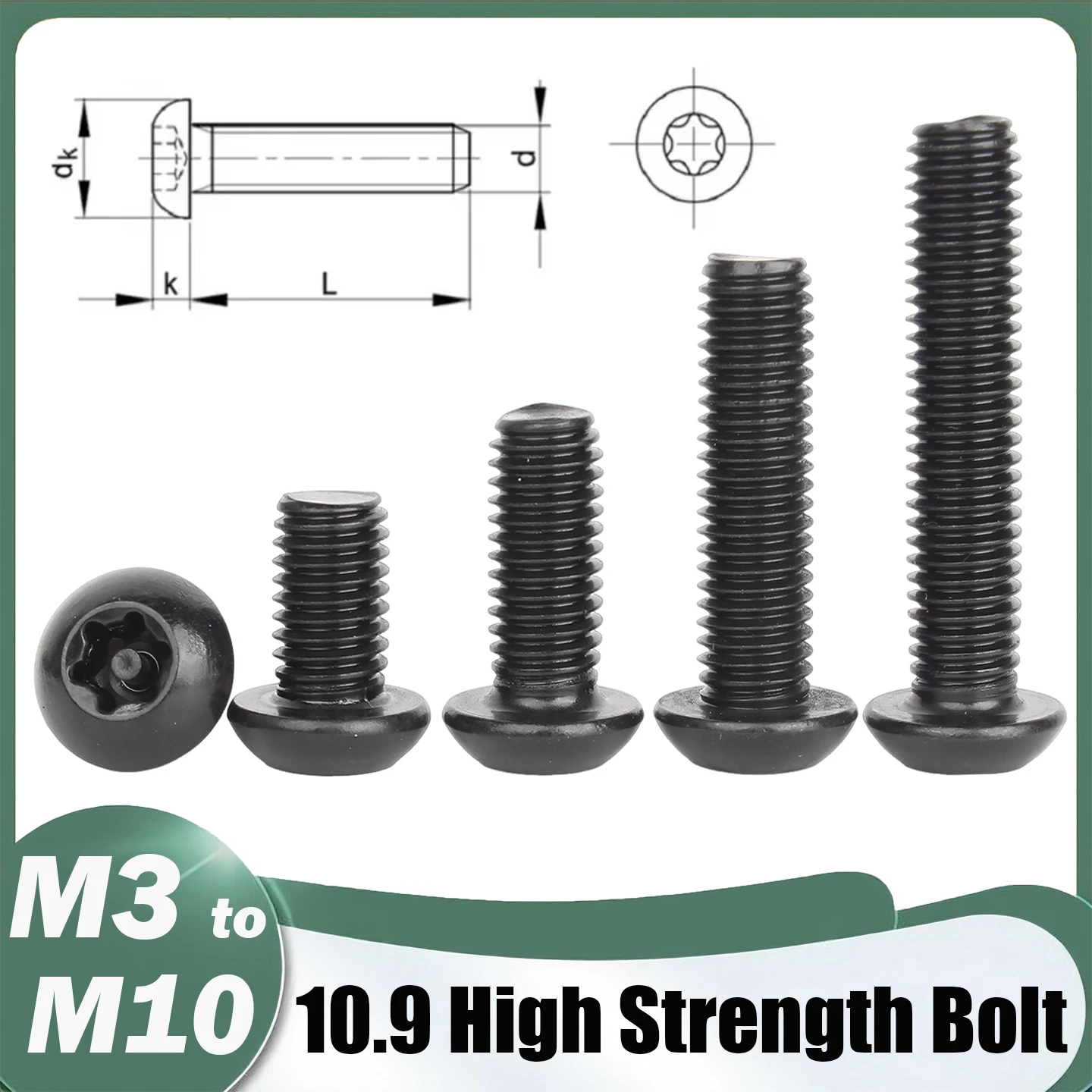 Grade 10.9 High Strength Black Carbon Steel Six-Lobe Torx Head Round Pan Screw M3~M10 Six Lobe Mushroom Button Head Bolt