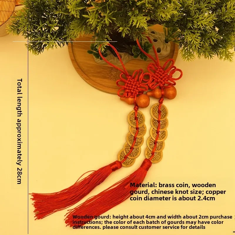 Moedas chinesas de feng shui com nó vermelho feito à mão, decoração de casa, decoração suspensa, ornamentos da sorte para carro, riqueza, sucesso
