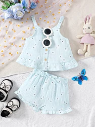 3-Piece Baby Girl Set With Summer Suspender, Shorts, Cartoon Sunglasses, Pure Cotton, Soft, Comfortable, Cute And Fashionable