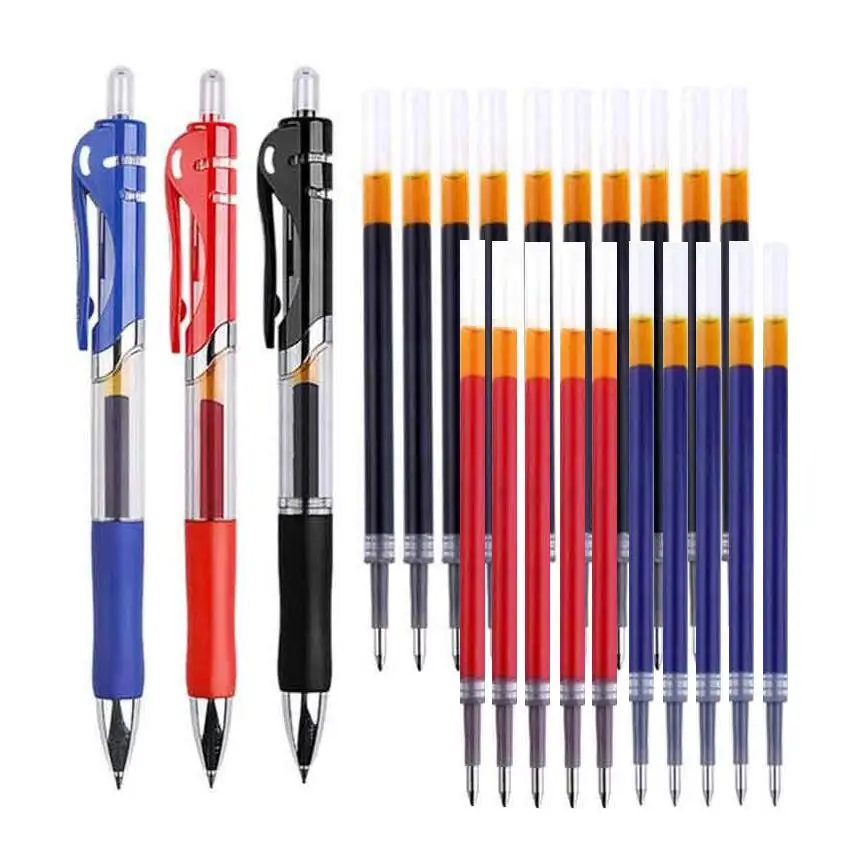 

Press Gel Pen Set 0.5 mm 3 Pen +20 Refills Black Blue Red Large Capacity Replaceable Refills Office & School Supplies Stationery